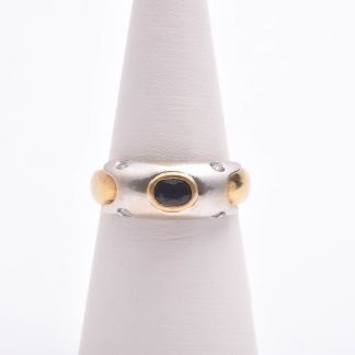 RING M 4 BRILJANT-SLIPADE DIAMANTER TOT. CA 0,08CT & BLÅ SAFIR, 17MM, RÖTT & VITT GULD