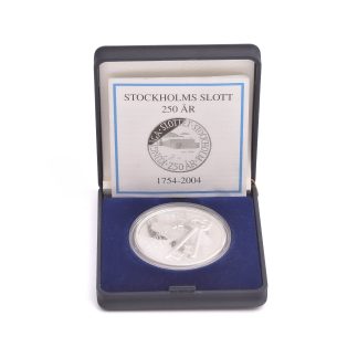 MINNESMYNT SILVER SVERIGE 2004 STOCKHOLMS SLOTT 250ÅR 1754-2004 I ORIG ETUI M INFORMATIONSFOLDER