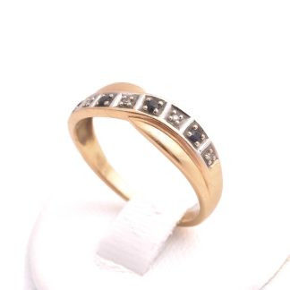 RING M 4 BLÅ SAFIRER & 4 DIAMANTER (1 DIAM M NAGG) 17MM, TILLV. GULDFYND