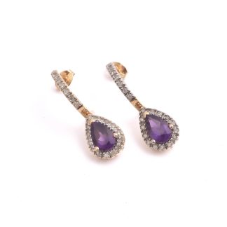 PAR ÖRHÄNGEN M 42 DIAMANTER & 2 DROPP-SLIPADE AMETISTER, 2,6CM
