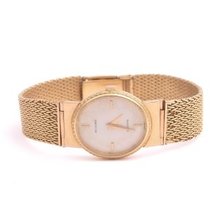 DAMUR BUCHERER Q 21x24MM, 18K I BOETT & LÄNK, 17CM, TOTAL VIKT: 44,9G (FUKTSKADA URTAVLA, SKADOR PÅ LÄNK & BOETT, BATTERI SLUT)