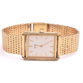 HERRUR SEIKO Q 25x27MM I FÖRGYLLD METALL, LÄNK KORRIDOR I 18K GULD, 18,5CM (BATTERI SLUT, REPOR PÅ GLASET, SKADOR PÅ FÖRGYLLNINGEN, SKADOR PÅ GULDET) LÄNK TILLV. GÖTEBORG 1969, TOTAL VIKT (INKLUSIVE KLOCKAN): 70,8G