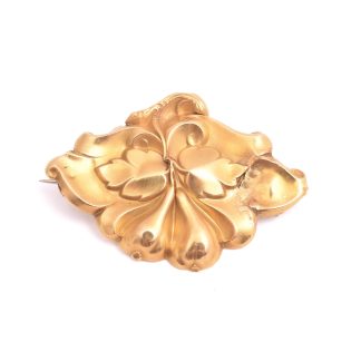 BROSCH/HÄNGE 3,9CM, SVENSKA STÄMPLAR, TILLV. 1855 (OBS!! NÅL & ÖGLA EJ GULD, FLERA LÖDNINGAR MED LÖDTENN, BUCKLOR & SKADOR)