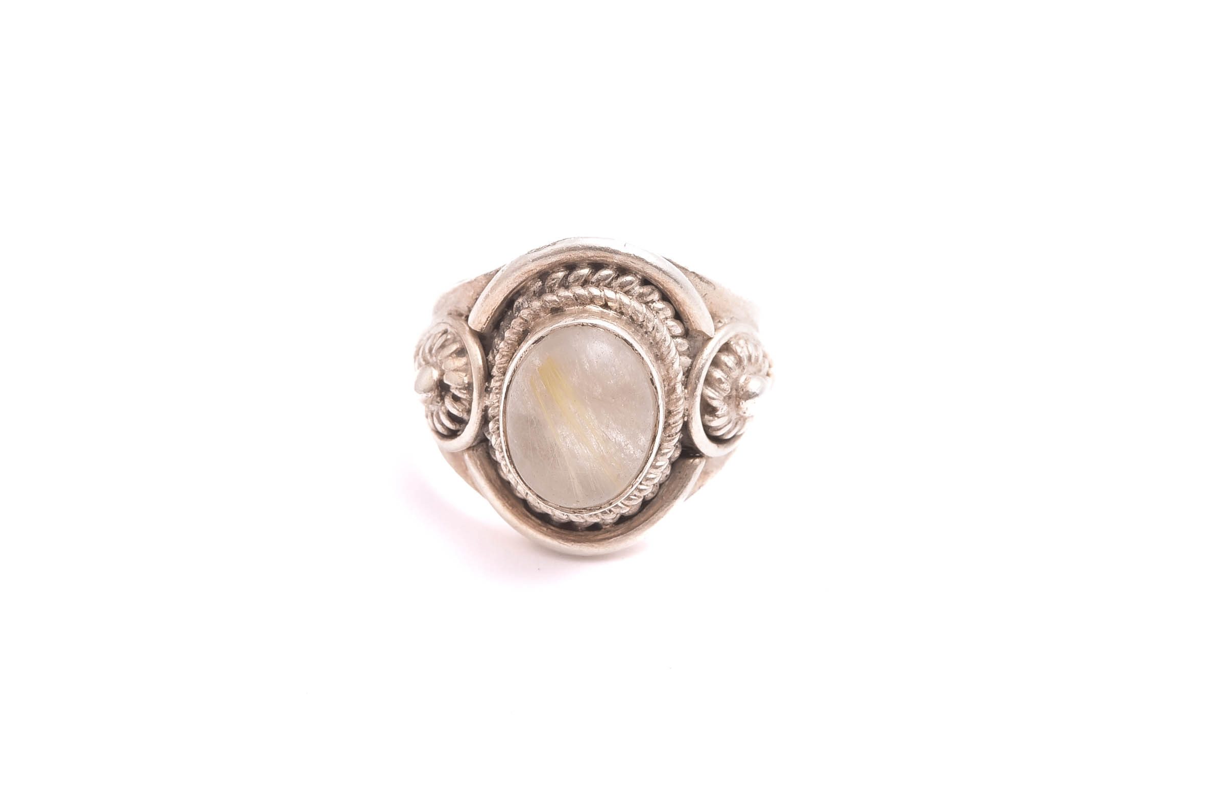 RING SILVER M CABOCHON-SLIPAD RUTILKVARTS, 17,5MM, STORLEKSÄNDRAD