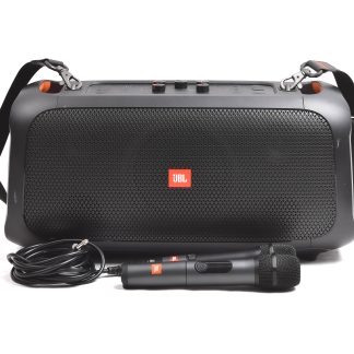 JBL PARTYBOX ON THE GO (LITEN REVA I KONSTLÄDRET PÅ BAKSIDAN) MED NÄTSLADD & 2 MIKROFONER