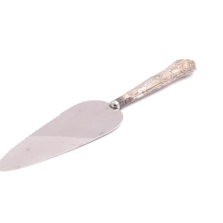 TÅRTSPADE SILVER M BLAD I ROSTFRITT STÅL & FYLLT HANDTAG, 255MM, TILLV. SHEFFIELD 1968, TOTAL VIKT: 72G