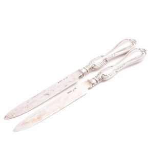 2 KNIVAR SILVER I BÅDE BLAD & HANDTAG (HANDTAGET DOCK FYLLT MED MASSA) 178MM, BUCKLOR, SVENSKA STÄMPLAR, TILLV. 1868