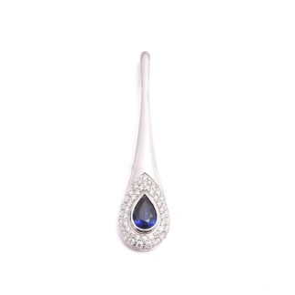 HÄNGE VITGULD M 44 DIAMANTER & DROPP-SLIPAD BLÅ SAFIR (EVENTUELLT FÄRG-BEHANDLAD) 4,3CM
