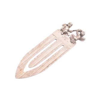 BOKMÄRKE SILVER MED BARNÄNGLAR, 7,6CM, SVENSK IMPORT-STÄMPEL GENOM GEWE 1977