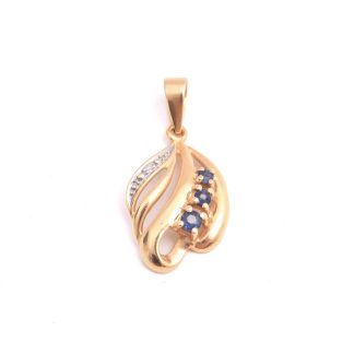 HÄNGE MED ÅTTKANT-SLIPAD DIAMANT & 3 BLÅ SAFIRER, 2,3CM, TILLV. GULDFYND