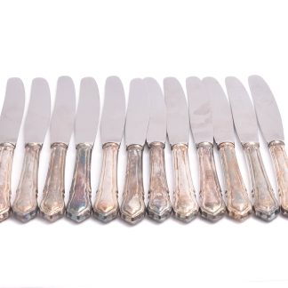 12 BORDSKNIVAR SILVER M BLAD I STÅL & FYLLT HANDTAG, 208MM, SVENSKA STÄMPLAR, TOTAL VIKT: 715,1G