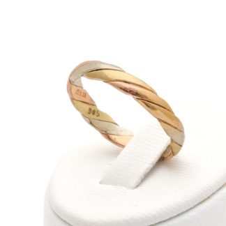 RING FLÄTAD I TRE-FÄRGAT GULD, STORLEK: ø 18,75MM / 14K RÖD, ROSÉ & VITGULD 2,8G