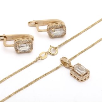 SMYCKESET MED KRISTALLER: HALSKEDJA 44CM, BREDD: 1MM - HÄNGE 16x7MM - PAR ÖRHÄNGEN 16x7MM / 14K 5,5G INKL STENAR