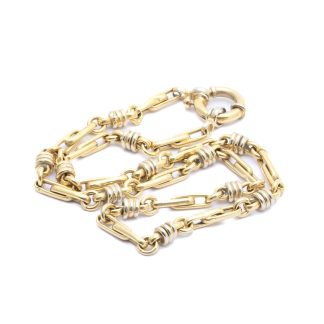 DEFEKT HALSKEDJA I RÖD OCH VITGULD MED BUCKLOR, NAGG OCH REPOR