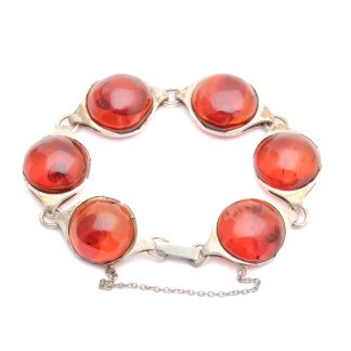 ARMBAND MED BÄRNSTEN OCH SÄKERHETKEDJA, CA: 20CM - TILLV. SVERIGE - VIKT INKL STENAR: