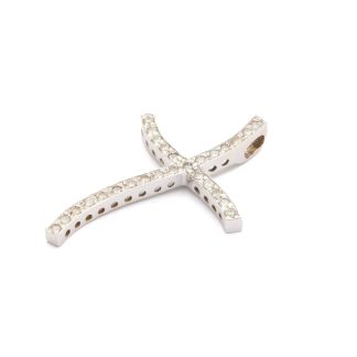 HÄNGE VITGULD KORS MED KRISTALLER 35x24MM - TILLV. ITALIEN, VIKT INKL STENAR: