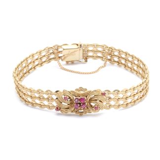 ARMBAND MED RÖDA STENAR OCH SÄKERHETSKEDJA, ÖPPNINGSBAR, CA: 18,5CM, BREDD: 10-14MM - TOTALVIKT: