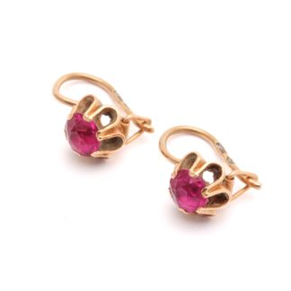 PAR ÖRHÄNGEN I ROSÉGULD MED ROSA PRYDNADSSTENAR, 18x8MM - OBS! NÅGOT NAGGADE STENAR - TOTALVIKT: