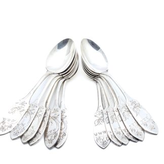 12 KAFFESKEDAR I SILVER MED MÖNSTER OCH GRAVYR 12CM - TOTALVIKT: