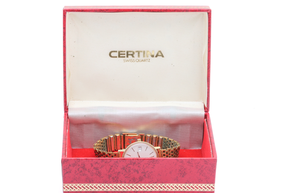 DEFEKT HERRUR CERTINA ø 33,5MM, LÄNK I GULDFÄRGAD METALL, 14K GULD I BOETTEN – OBS! REPOR NAGG OCH BUCKLOR – TOTALVIKT: 54,8G - Bild 3