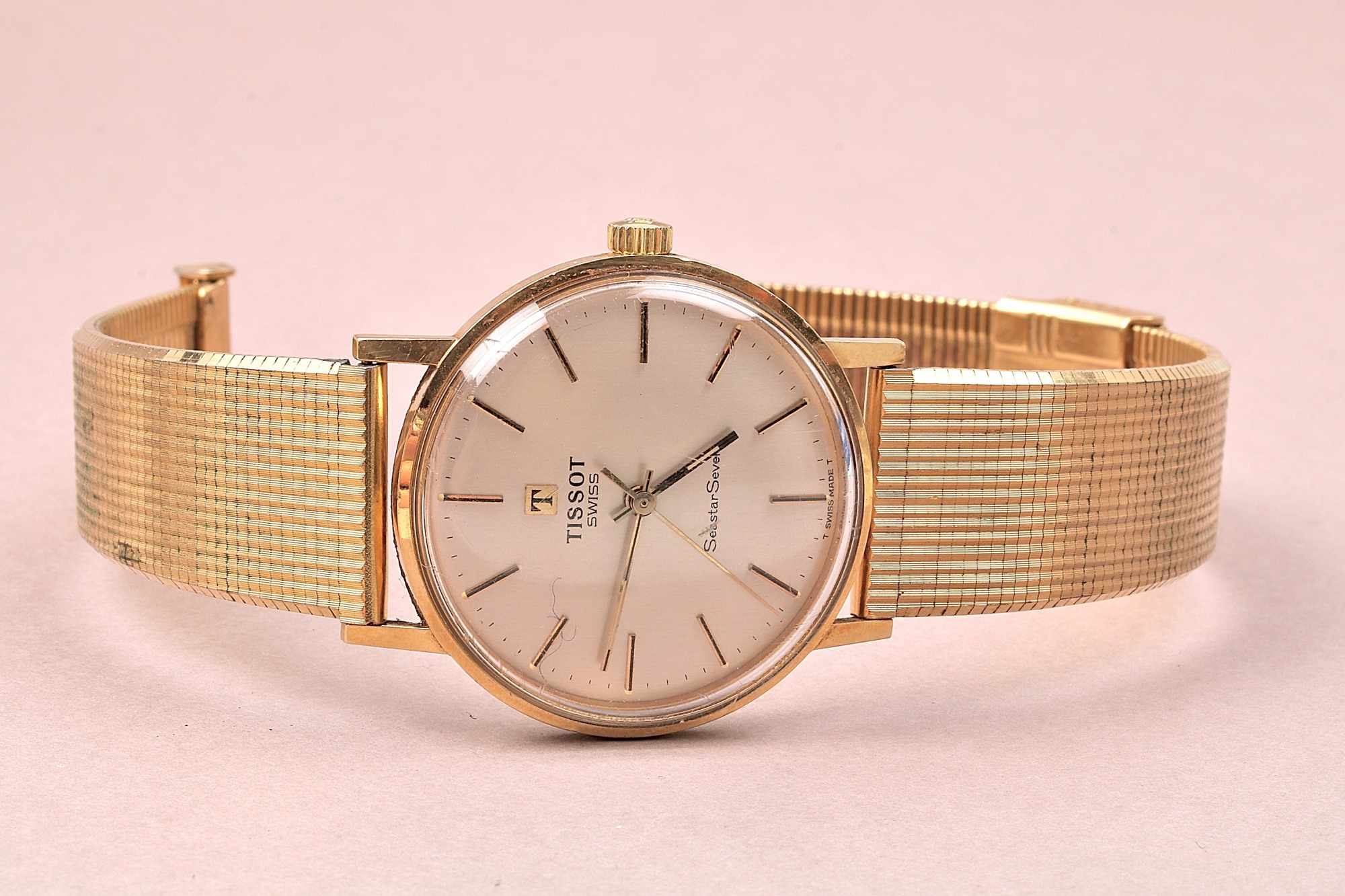 HERRUR TISSOT SEASTAR SEVEN MEKANISK, 34 MM, 18K I BOETTEN, GRAVYR ,