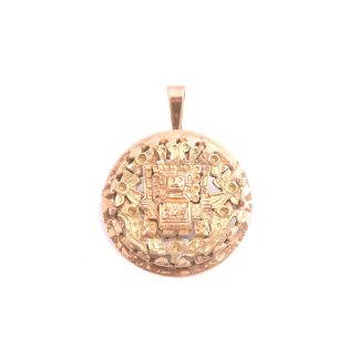 HÄNGE/BROSCH MAYA-MOTIV SOLGUD, 3,6CM INKL ÖGLAN (OBS!! STÄMPLAD 18K MEN HÅLLER BARA CA 14-16K)