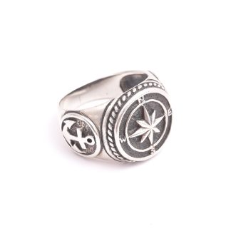RING SILVER KL MED KOMPASS-ROS & ANKARE, 19,75MM