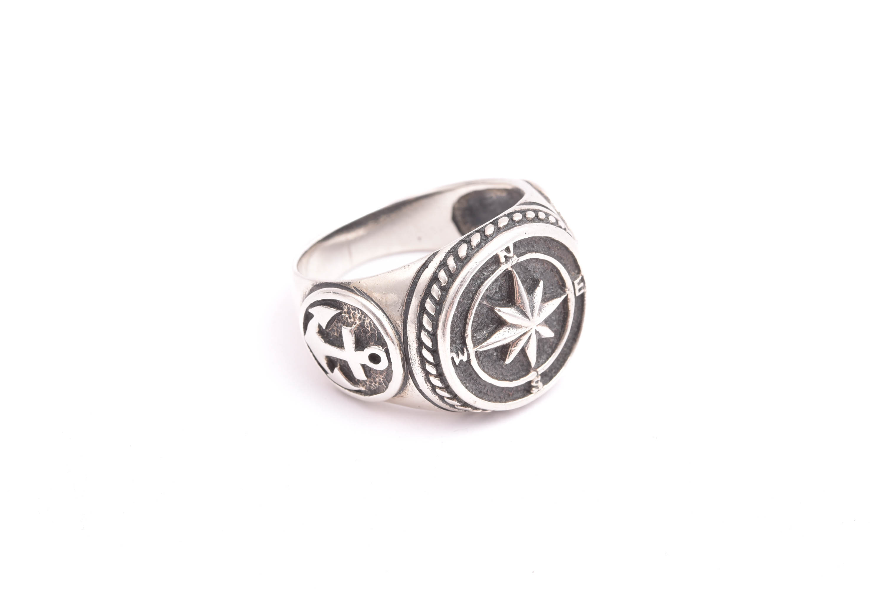 RING SILVER KL MED KOMPASS-ROS & ANKARE, 19,75MM