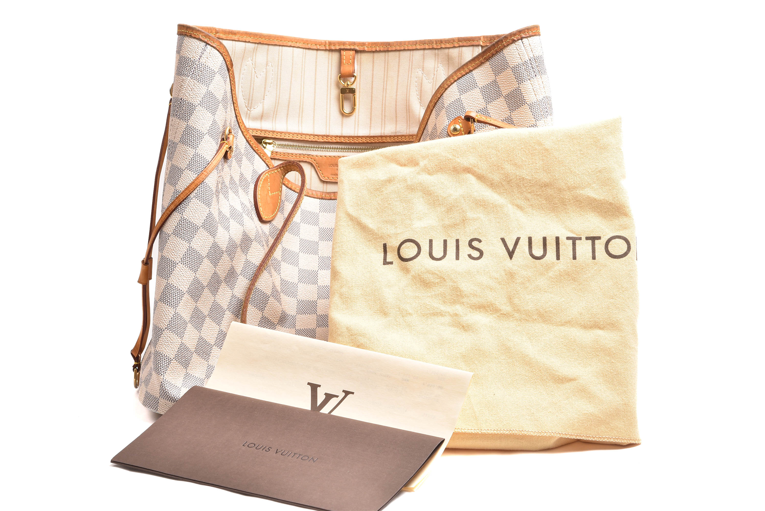 VÄSKA LOUIS VUITTON NEVERFULL NM MM D.AZUR (NGT SLITAGE, FLÄCKAR, NGT SMUTSIG INSIDA) M DUSTBAG & KVITTO 7550:- (2014)