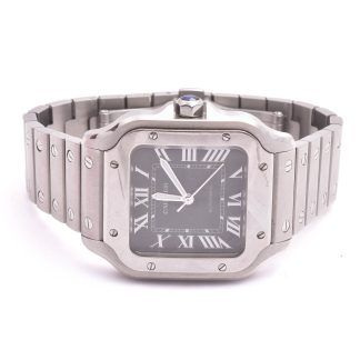 HERRUR CARTIER SANTOS AUTOMATIC 35MM, MODELL: WSSA0061 (REPOR PÅ BOETTEN) MED CERT 2025, EXTRA LÄNKBITAR & EXTRA LÄDERBAND MED SPÄNNE, I ORIG ETUI (ÖVERDEL MED KUDDE SAKNAS)