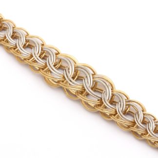 ARMBAND I TVÅ-FÄRGAT GULD, FLÄTAD MODELL MED BERLOCK HJÄRTA, 20,5CM, DOSERAD: 7-12MM, MÅTT PÅ HJÄRTAT: 19x14MM - TILLV. TURKIET