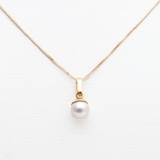 HALSKEDJA VENETIANSK 41CM, BREDD: 0,7MM, MED HÄNGE ODLAD PÄRLA 13x6MM - TILLV. GULDFYNDGRUPPEN - VIKT INKL PÄRLA: