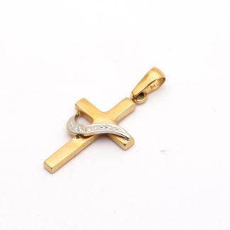 HÄNGE KORS MED VITGULDS DETALJ 25x12MM