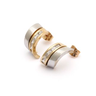 PAR ÖRHÄNGEN I TVÅ-FÄRGAT GULD MED PRYDNADSSTEN 16x7MM - VIKT INKL STENAR:
