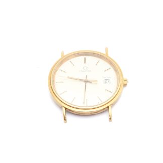 DEFEKT HERRUR OMEGA, GRAVYR PÅ BAKSIDA, DATUM, ø 32,5MM - 18K GULD I BOETTEN - TOTALVIKT: