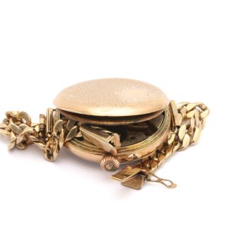 DEFEKT ARMBANDSUR MEKANISK ø 32MM MED LÄNK I GULDFÄRGAD METALL - YTTERBOETT I 14K GULD, INNERBOETT I METALL - TOTALVIKT: 31,7G