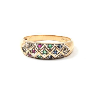 RING MED DIAMANTER SAMRAGDER RUBINER OCH SAFIRER. 18MM. TILLV. GULDFYND