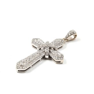 HÄNGE VITGULD KORS MED DIAMANTER, L 3,6 CM B 2 CM