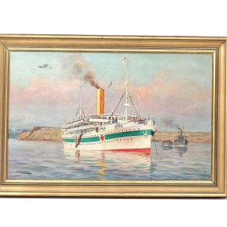 OLJEMÅLNING SIGNERAD DWE GUTMAN 1916 HMHS LANFRAC 62x40CM.  DENNA VARA SKICKAS EJ