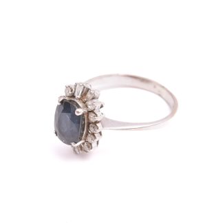 RING I METALL M 16 DIAMANTER & BLÅ SAFIR, 16,25MM, 2,5G