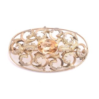 BROSCH FÖRGYLLT SILVER M CITRIN, 4,9CM, SVENSK IMPORT-STÄMPEL
