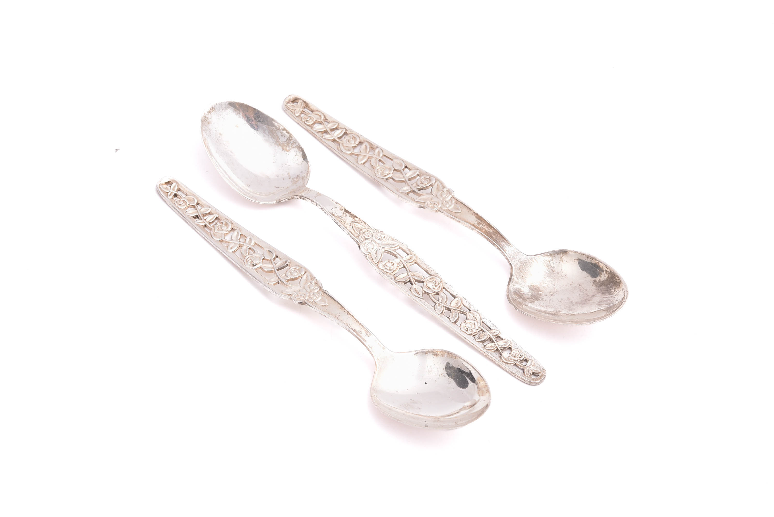 3 KAFFESKEDAR SILVER 115MM, MODELL: ROSENRANKA, TILLV. GAB 1969-71