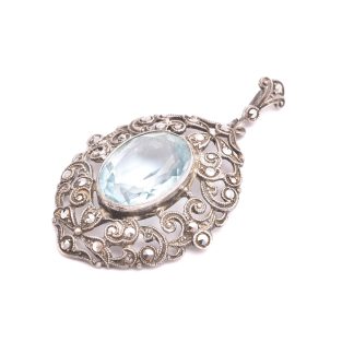 HÄNGE SILVER M MARKASITER & LJUSBLÅ SYNTETISK STEN, 4,7CM INKL ÖGLAN, SVENSK IMPORT-STÄMPEL