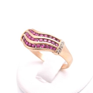 RING M 6 ÅTTKANT-SLIPADE DIAMANTER & 37 RUBINER, 18,5MM, SVENSK "KATTFOT"-STÄMPEL