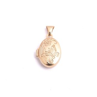 HÄNGE MEDALJONG M FJÄRIL & BLOMMA, 2CM INKL ÖGLAN (MINIMAL BUCKLA PÅ BAKSIDAN)