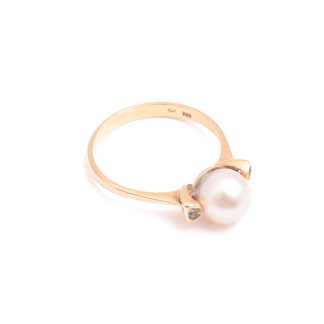 RING M PÄRLA (7,8MM) & VITA SYNTETISKA STENAR, 18,25MM, SVENSK IMPORT STÄMPEL