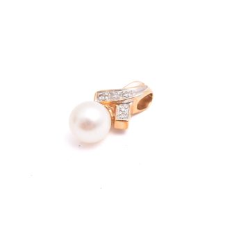 HÄNGE M 5 ÅTTKANT-SLIPADE DIAMANTER & SÖTVATTEN-PÄRLA (7,3MM) 1,8CM INKL ÖGLAN, TILLV. GULDFYND