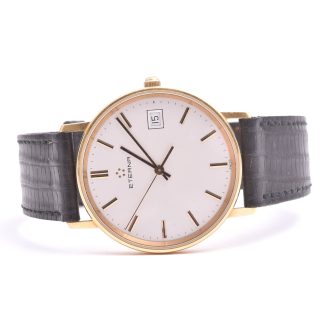 HERRUR ETERNA Q 33,5MM, 18K I BOETTEN (BATTERI SLUT) LÄDERBAND M ORIGINAL SPÄNNE