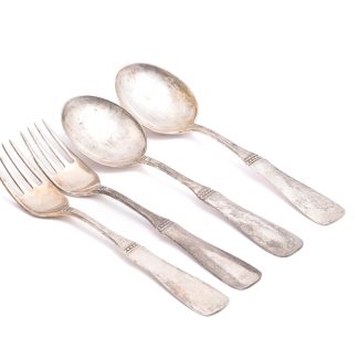 4 BESTICK SILVER, MODELL: UPPSALA, DESIGN: ERIC LÖFMAN (2 BORDSSKEDAR 168MM, 2 BORDSGAFFLAR 167MM) TILLV. MGAB, LIDKÖPING 1968-70
