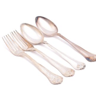 4 BESTICK SILVER, MODELL: SACHSISK (2 BORDSSKEDAR 181MM, 2 BORDSGAFFLAR 179MM) TILLV. COHR, SVENSK IMPORT-STÄMPEL